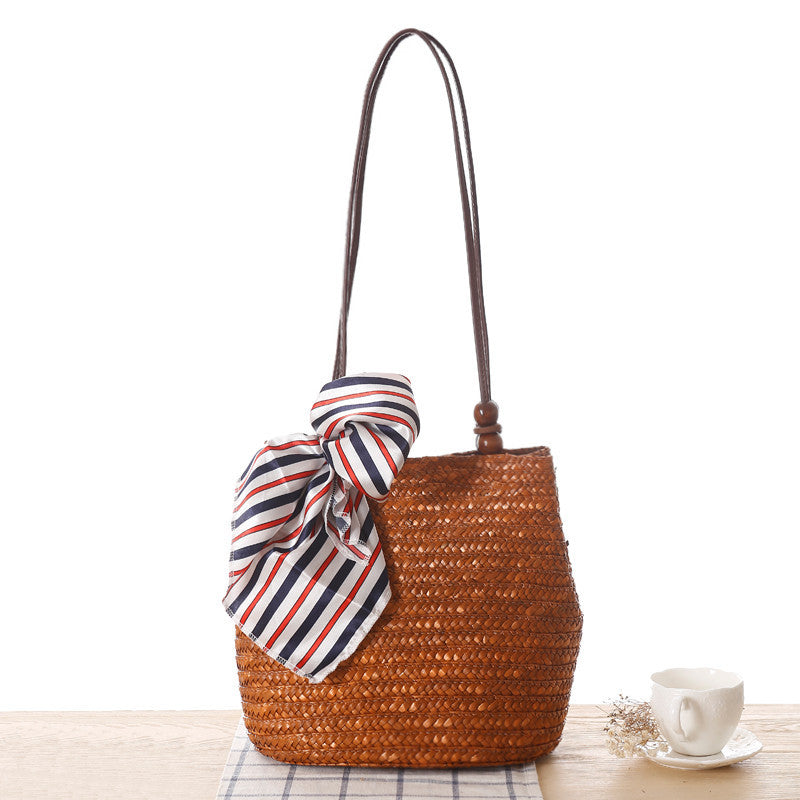 Shoulder Straw Bag Women Bag Seaside Holiday Woven Bag Straw Bag Beach Bag Silk Scarves Are Not Included Bella Mia