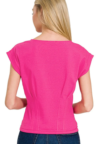 Zenana Gathered Waist Round Neck Top - Love Salve 