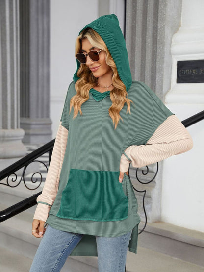 Contrast hooded long sleeve top