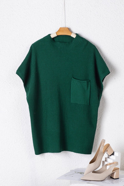 Cozy jungle green plus size mock neck sweater with chest pocket