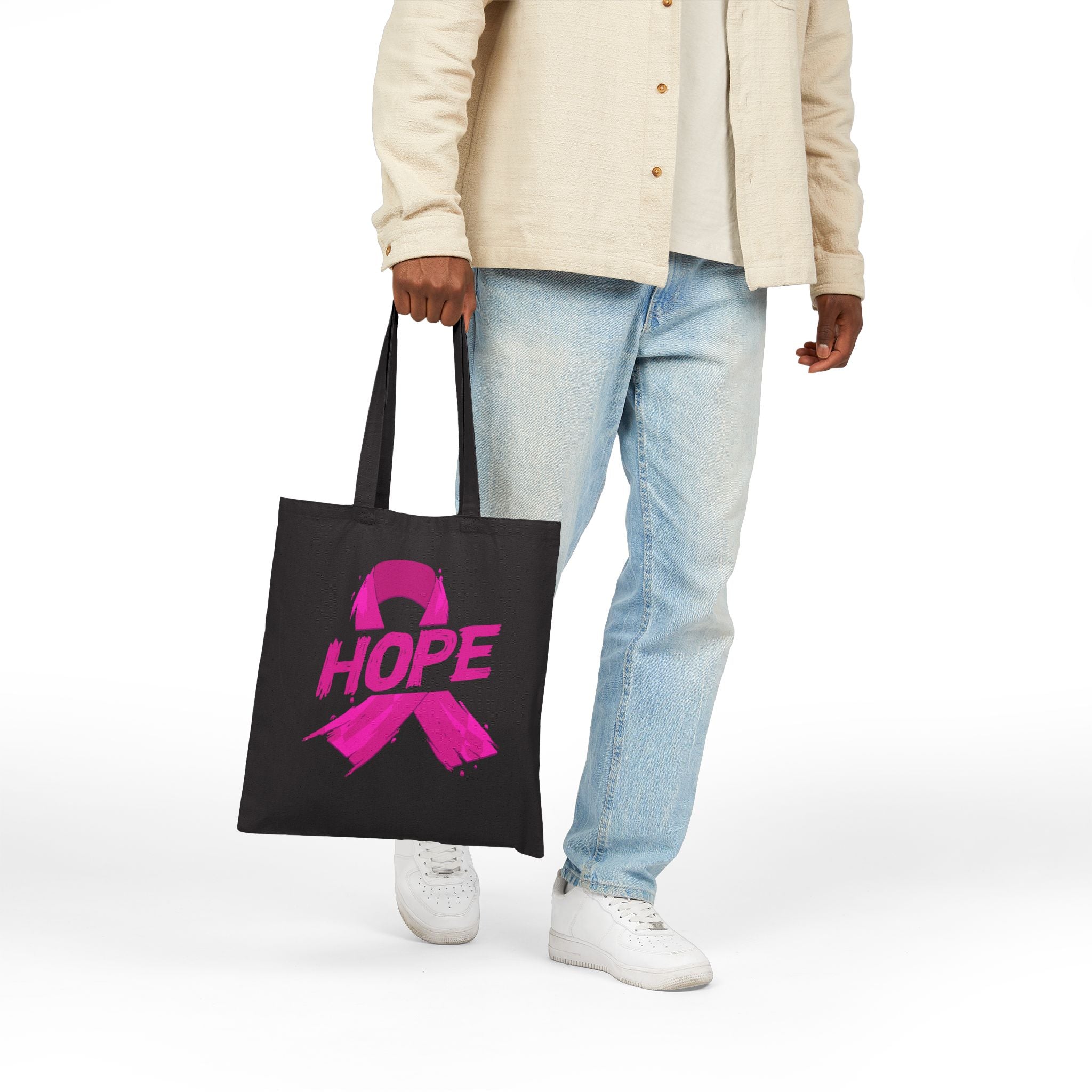 Breast Cancer Awareness Tote Bag Eco Friendly Cotton Tote Pink Ribbon Hope Design For Support Gift And Shopping Coco’s Tee Boutique