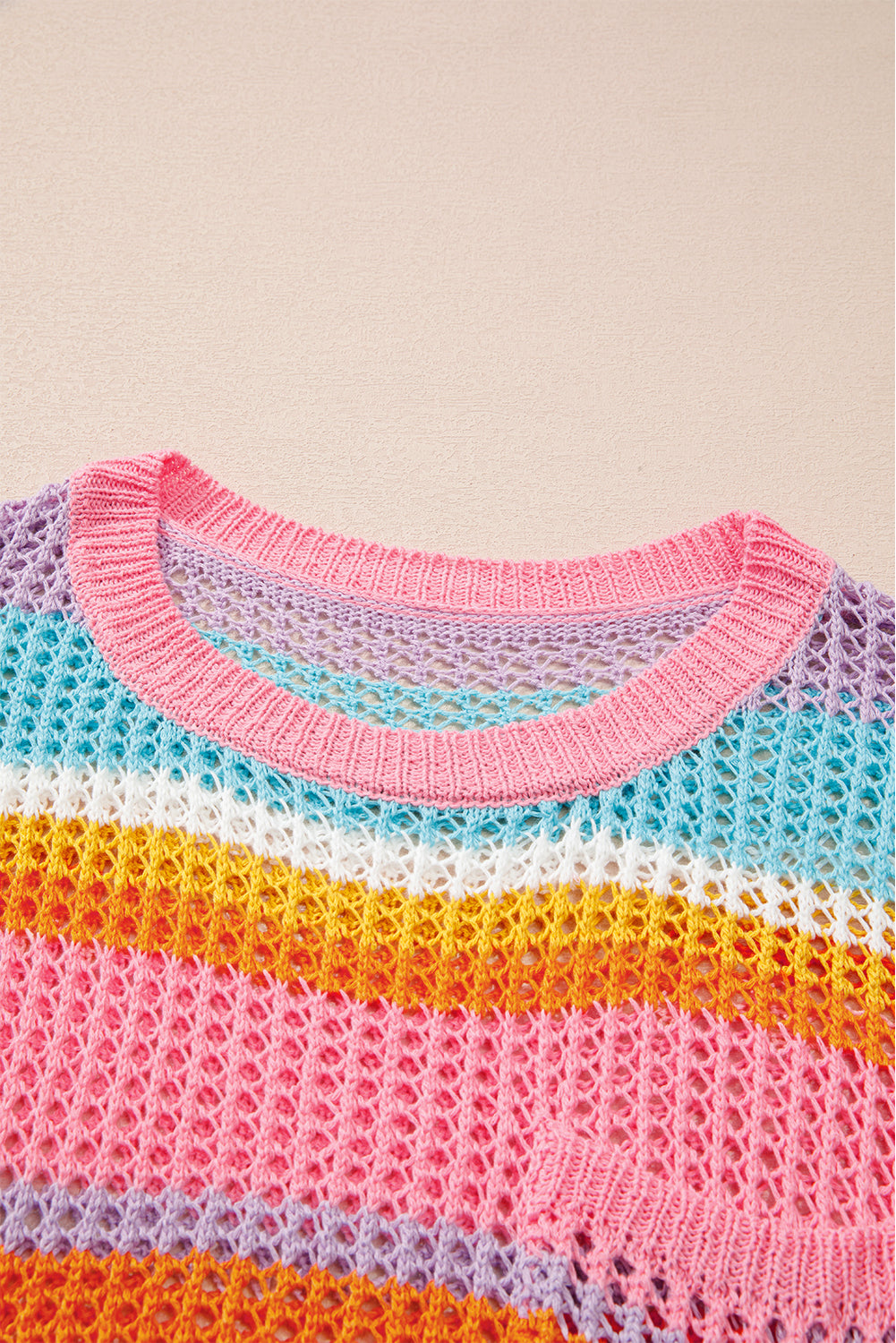 Plus Size Pink Stripe Open Knit Patch Pocket Sweater Dear-Lover Dropshipping
