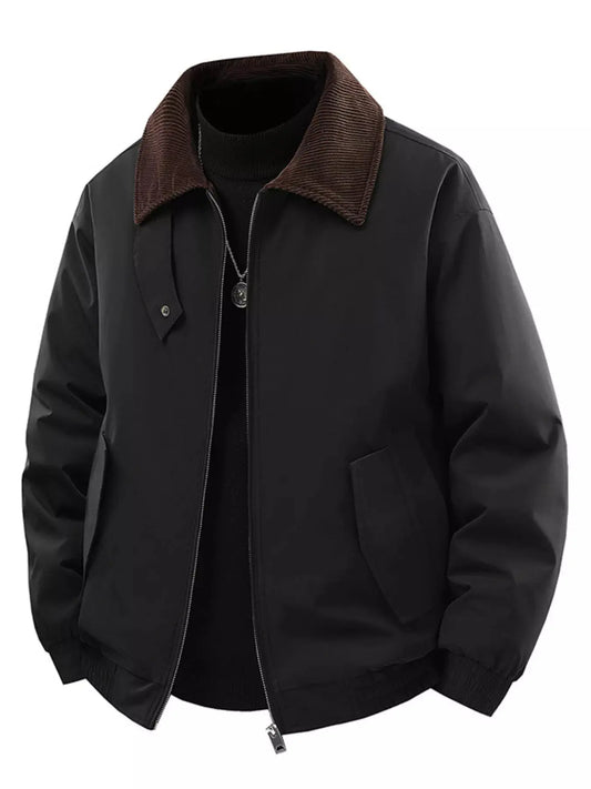 Men's Corduroy Collar Bomber Jacket With Zipper And Pockets Simply Love