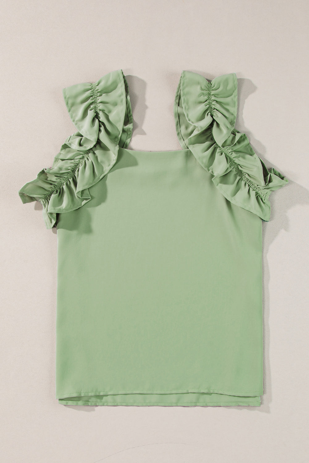 Chic smoke green ruffle trim sleeveless tank top