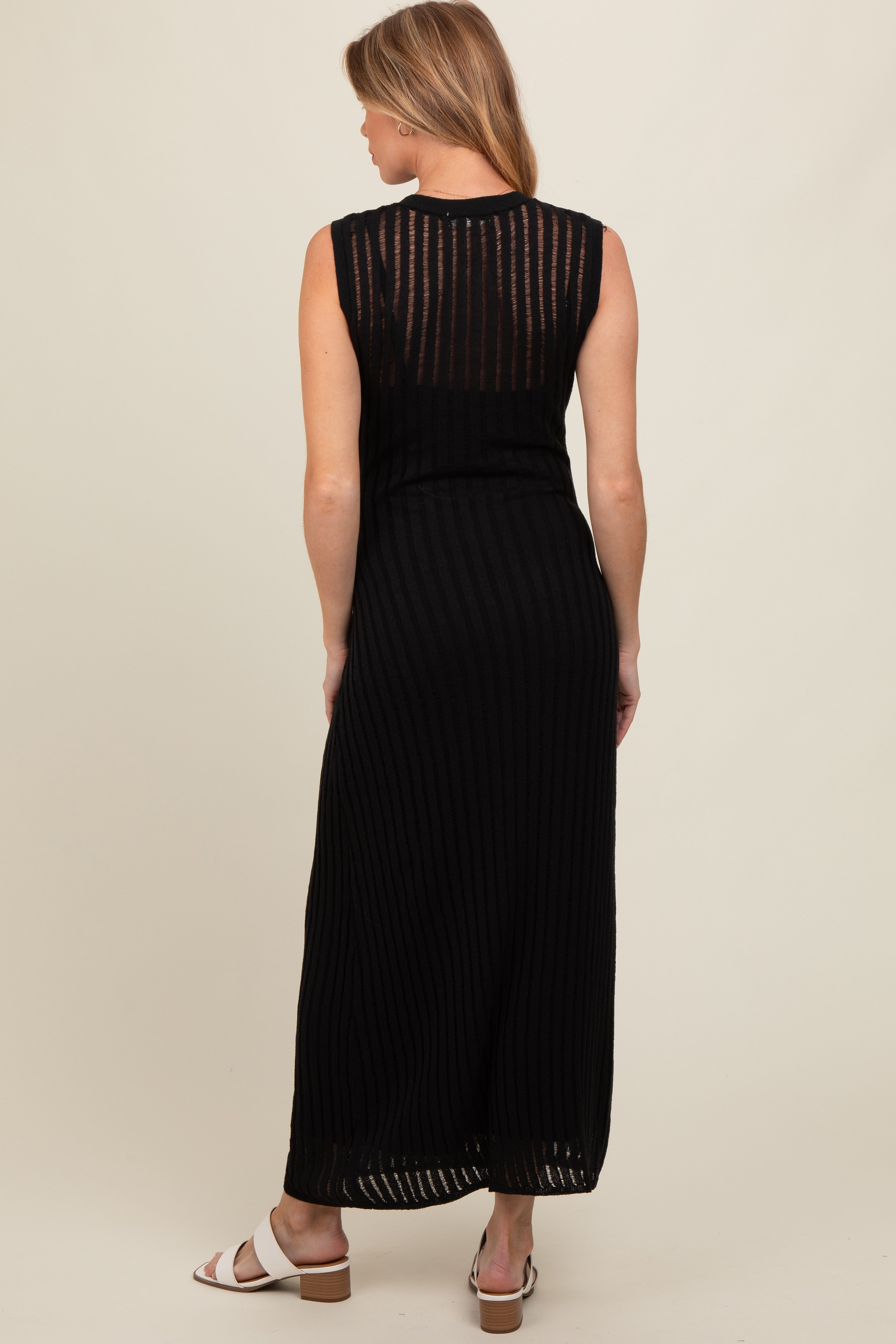 Black Sheer Knit Layered Maternity Maxi Dress PinkBlush