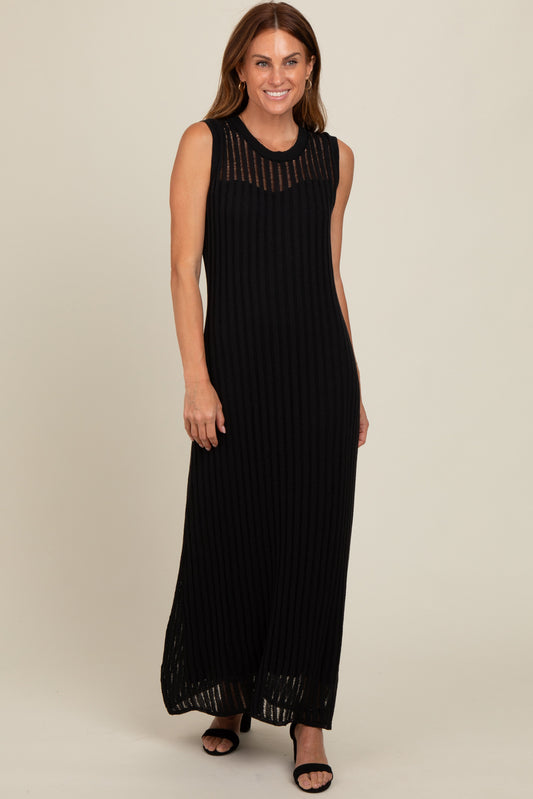 Black Sheer Knit Layered Maxi Dress PinkBlush