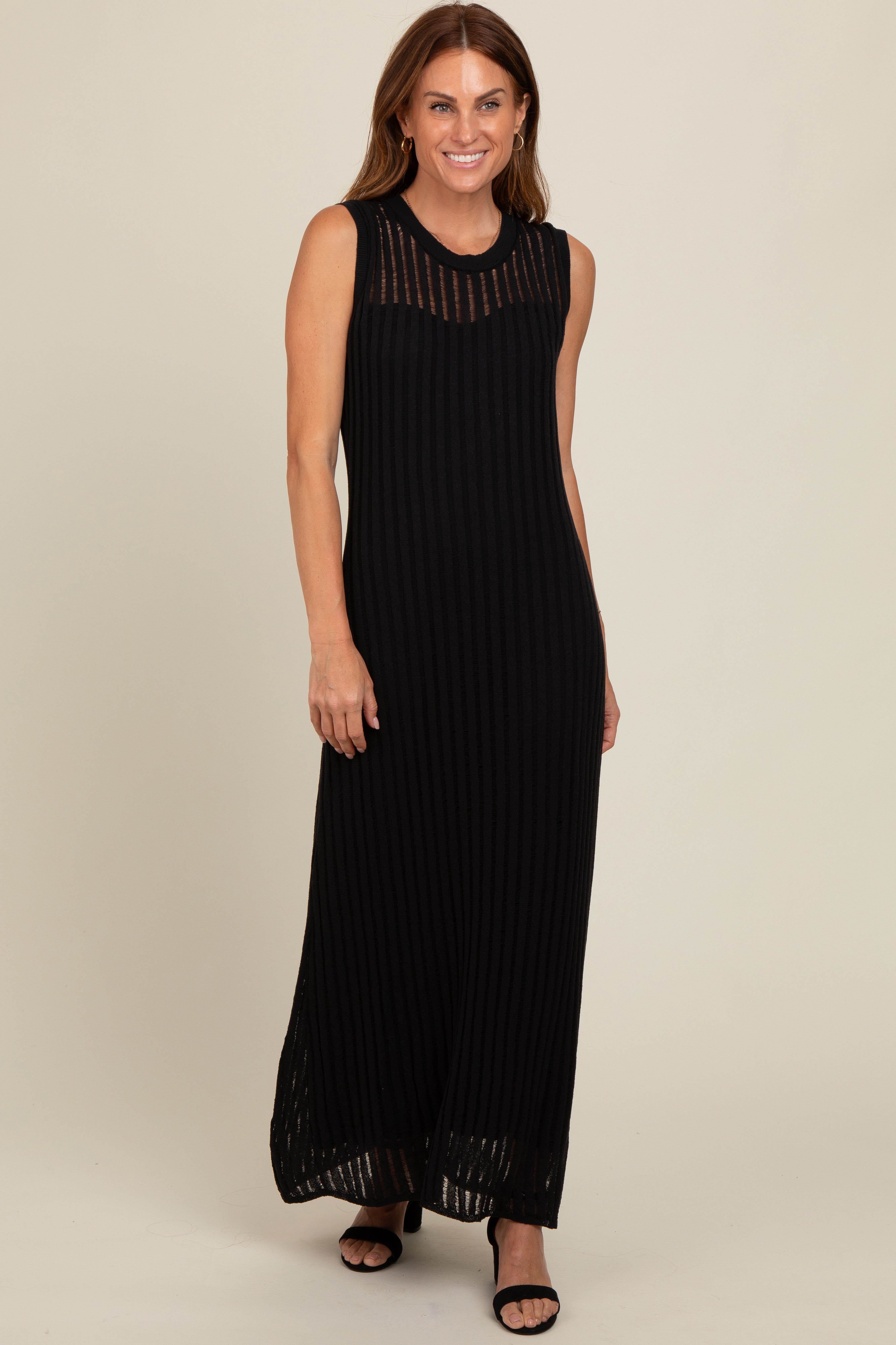 Black Sheer Knit Layered Maternity Maxi Dress PinkBlush