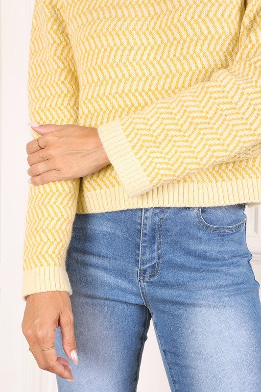 Chic herringbone crew neck sweater for effortless style