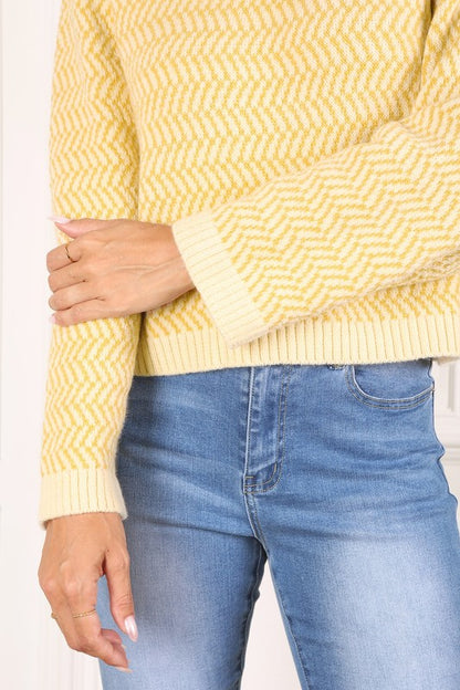 Chic herringbone crew neck sweater for effortless style