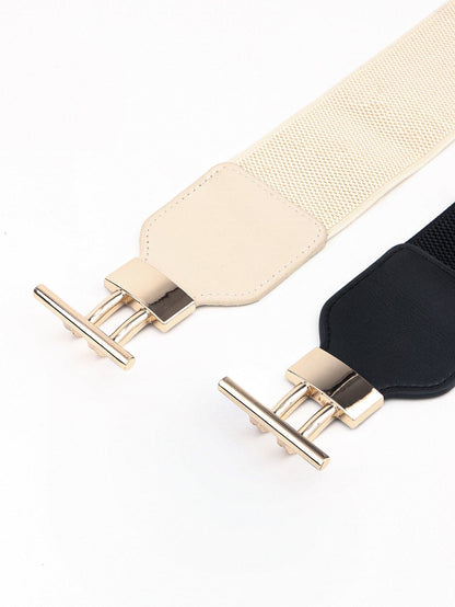 PU Elastic Wide Belt with Alloy Buckle.