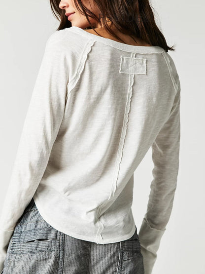 Notched sheer long sleeve tee