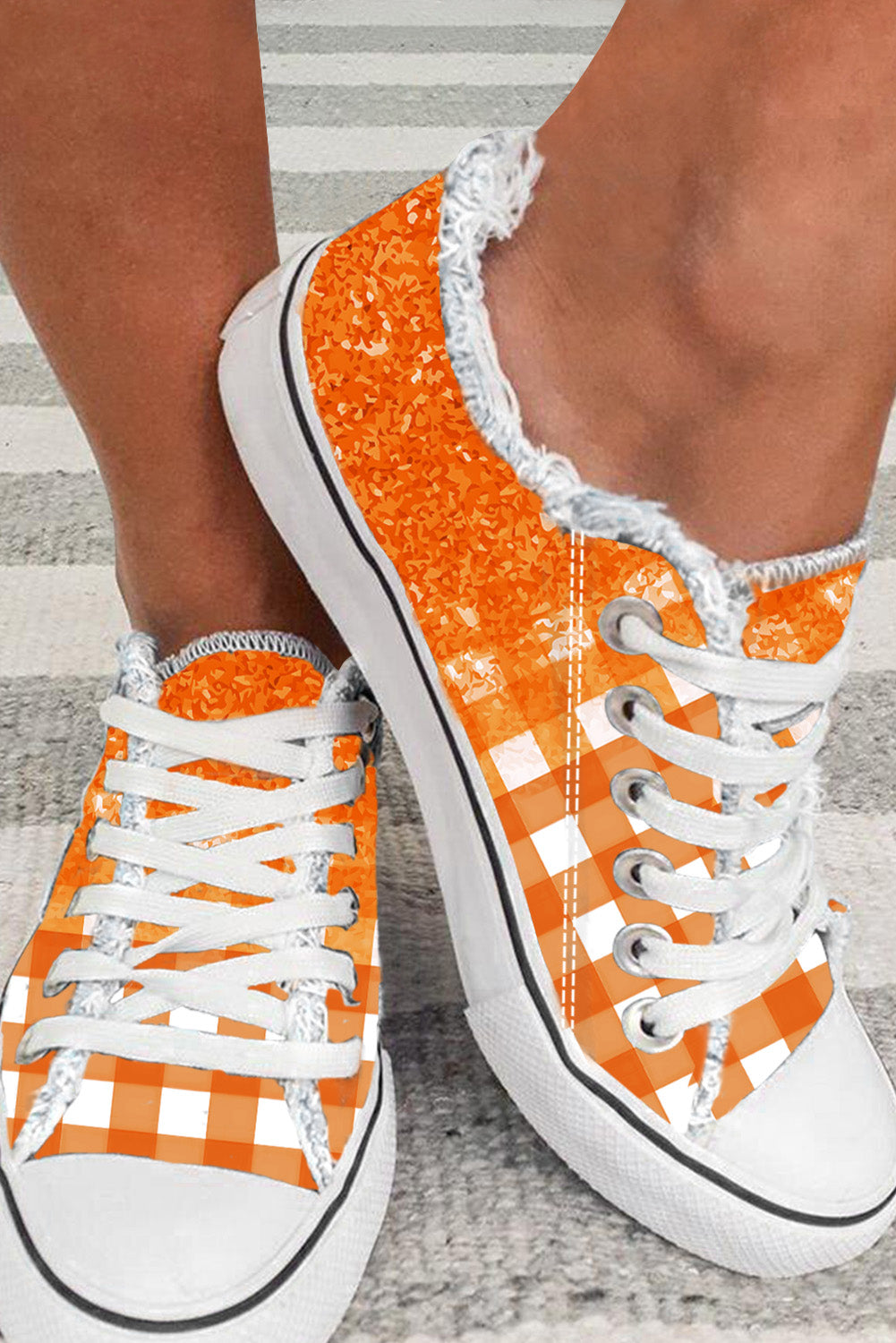 Vibrant orange checkered canvas flats for all-day comfort