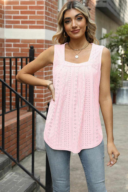 Eyelet Square Neck Tank.