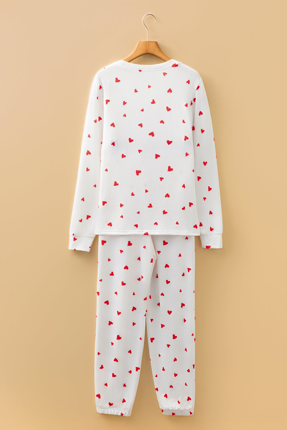 Fiery Red Tiny Hearts Printed Long Sleeve Top And Drawstring Lounge Pants Set Dear-Lover Dropshipping