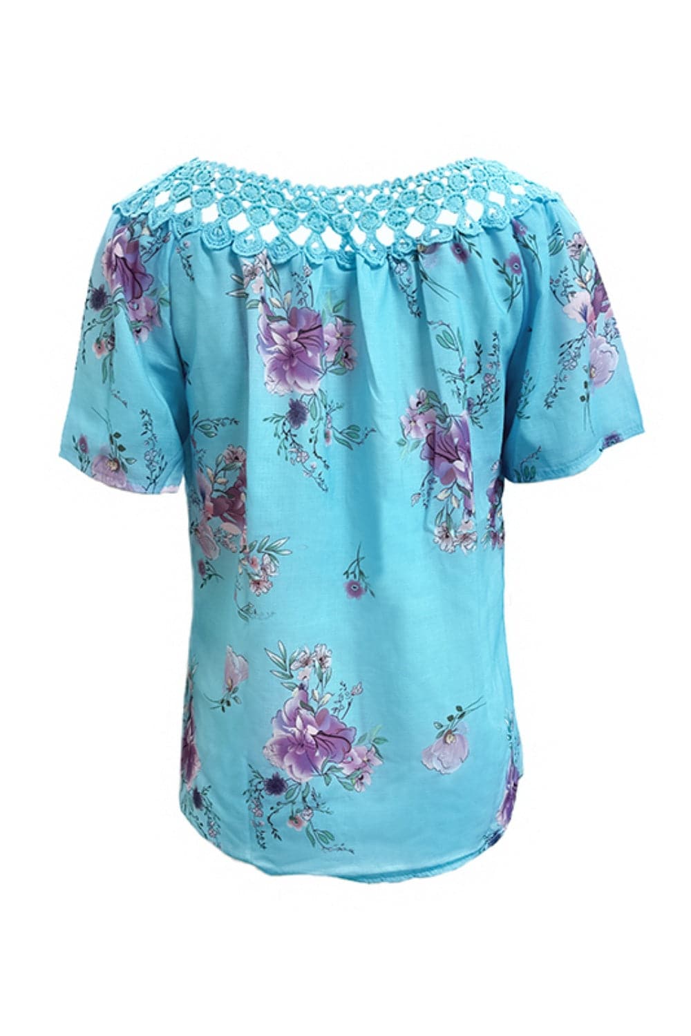 Full Size Printed Tie Neck Short Sleeve Blouse.