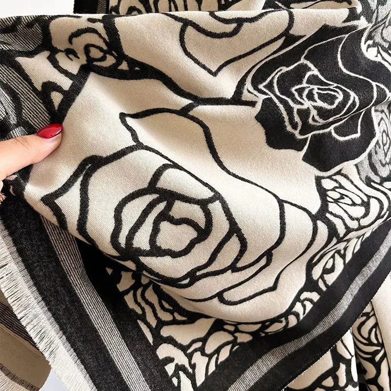 Rose Pattern Raw Hem Scarf Simply Love
