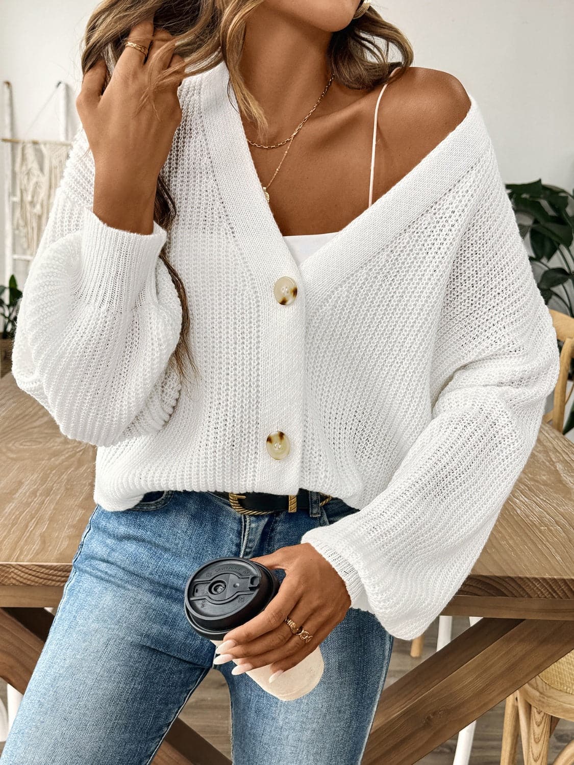 Chic V-neck long sleeve cardigan