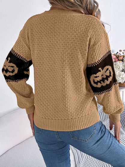 Cozy pumpkin round neck long sleeve pullover