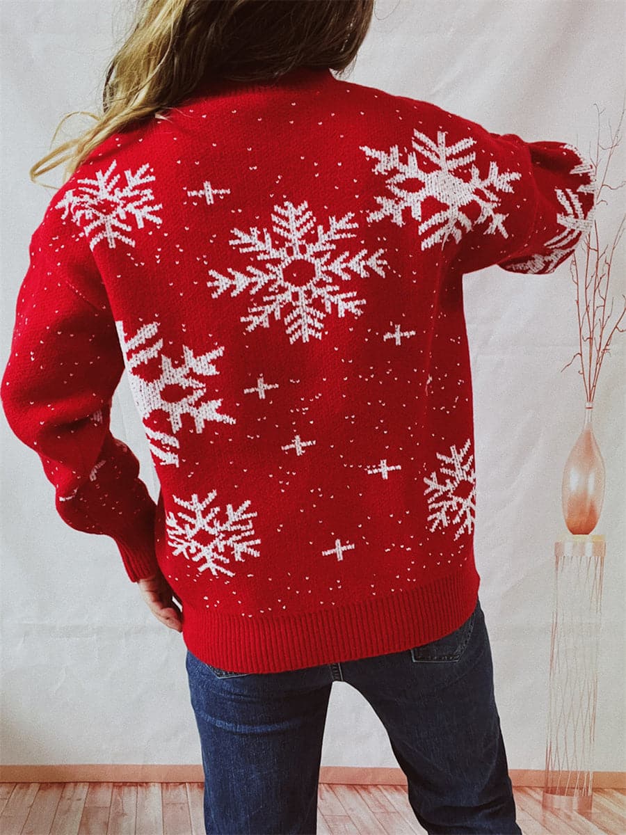 Snowflake Pattern Dropped Shoulder Sweater.