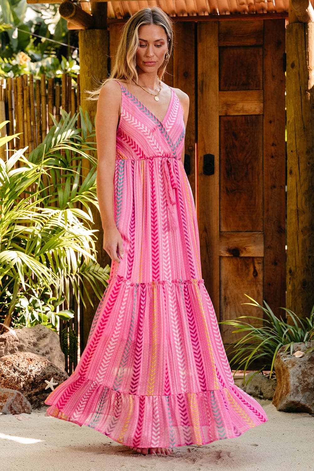 Printed Surplice Maxi Cami Dress.