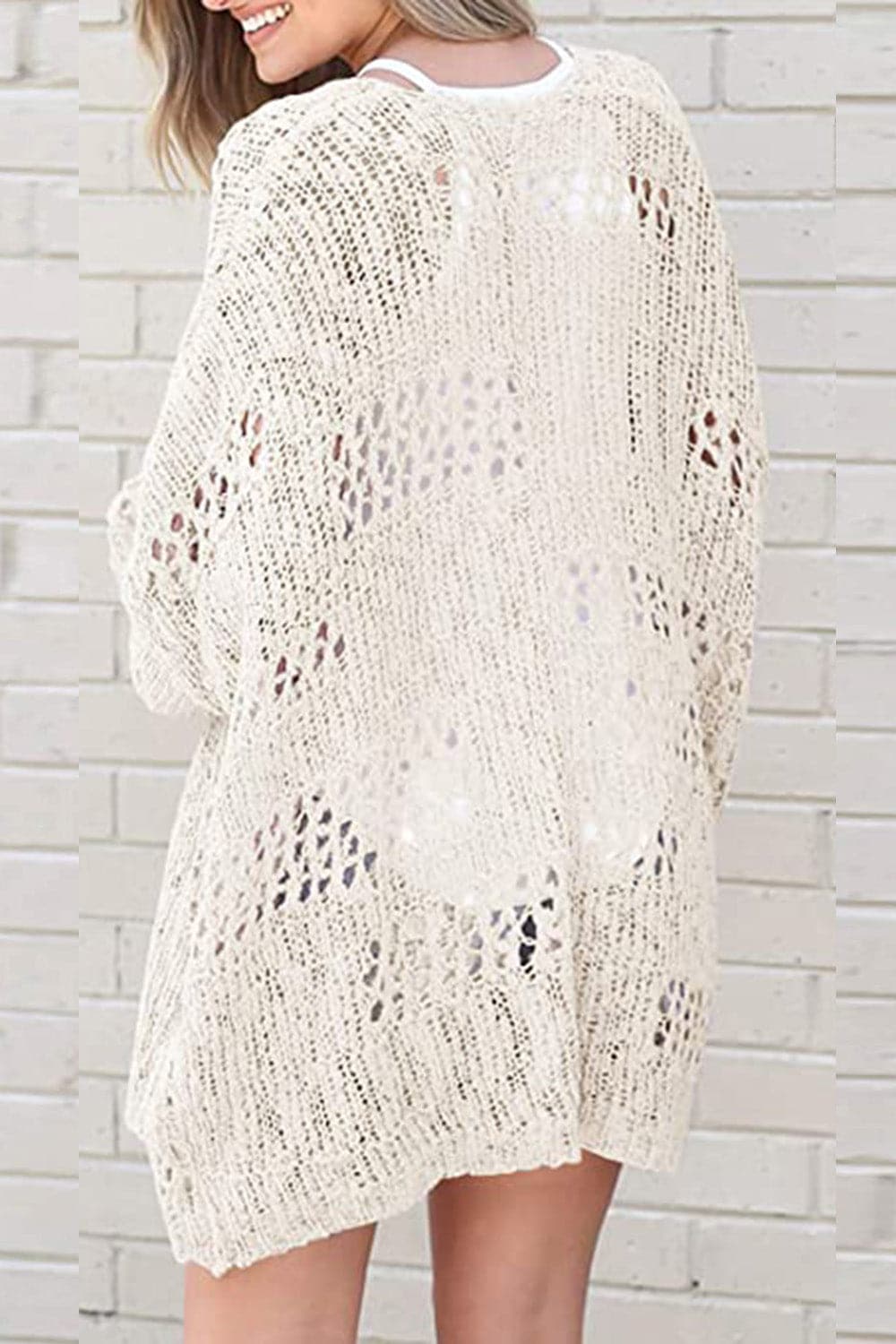 Openwork Open Front Long Sleeve Cardigan.