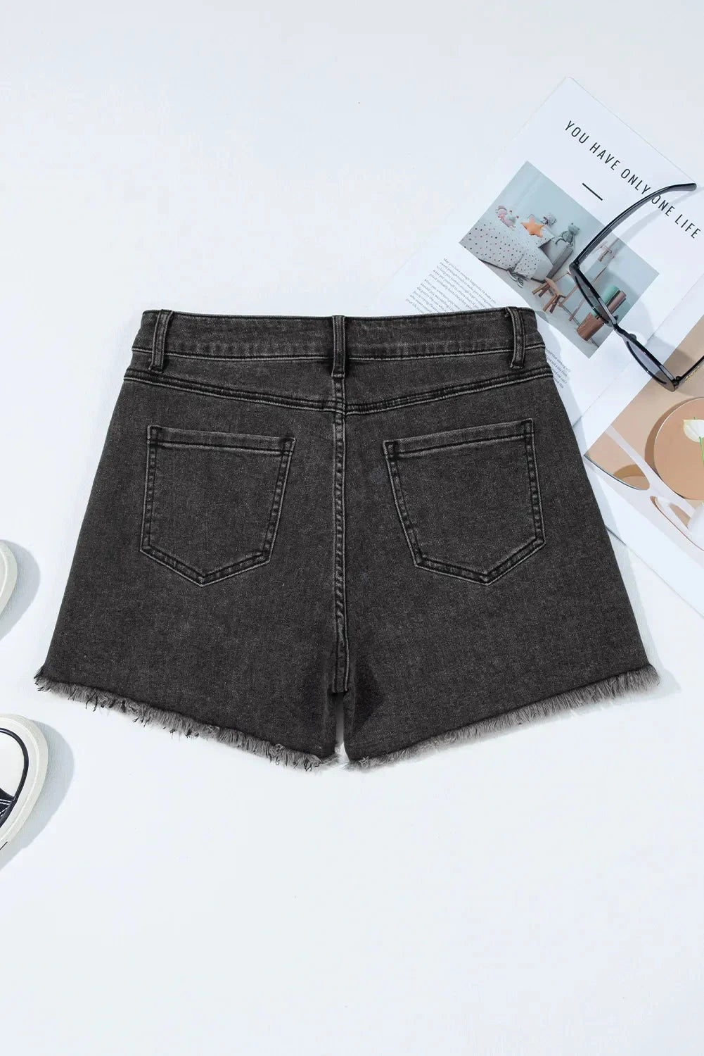 Simply Love: Raw Hem High-Waist Denim Shorts Simply Love