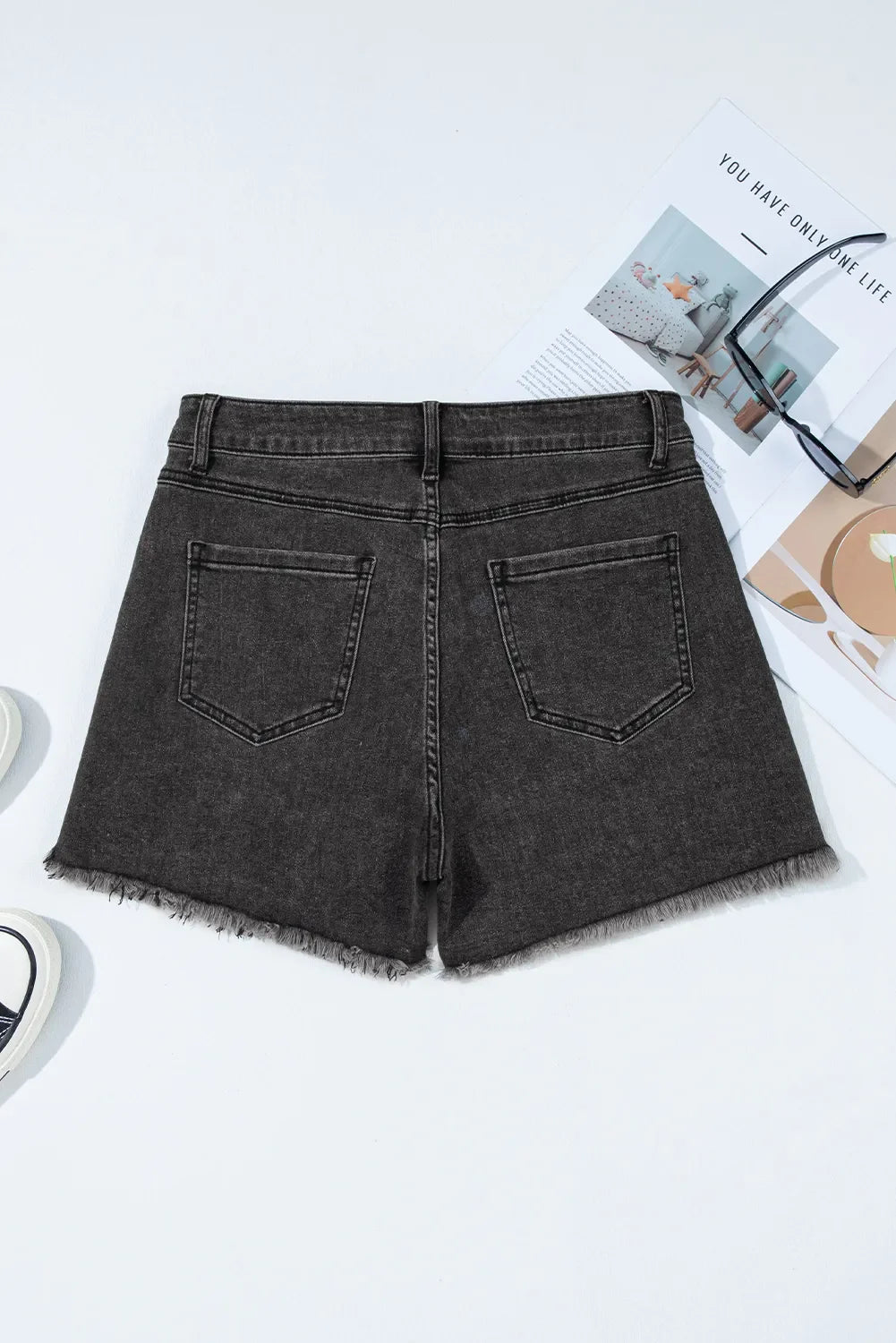 Simply Love: Raw Hem High-Waist Denim Shorts