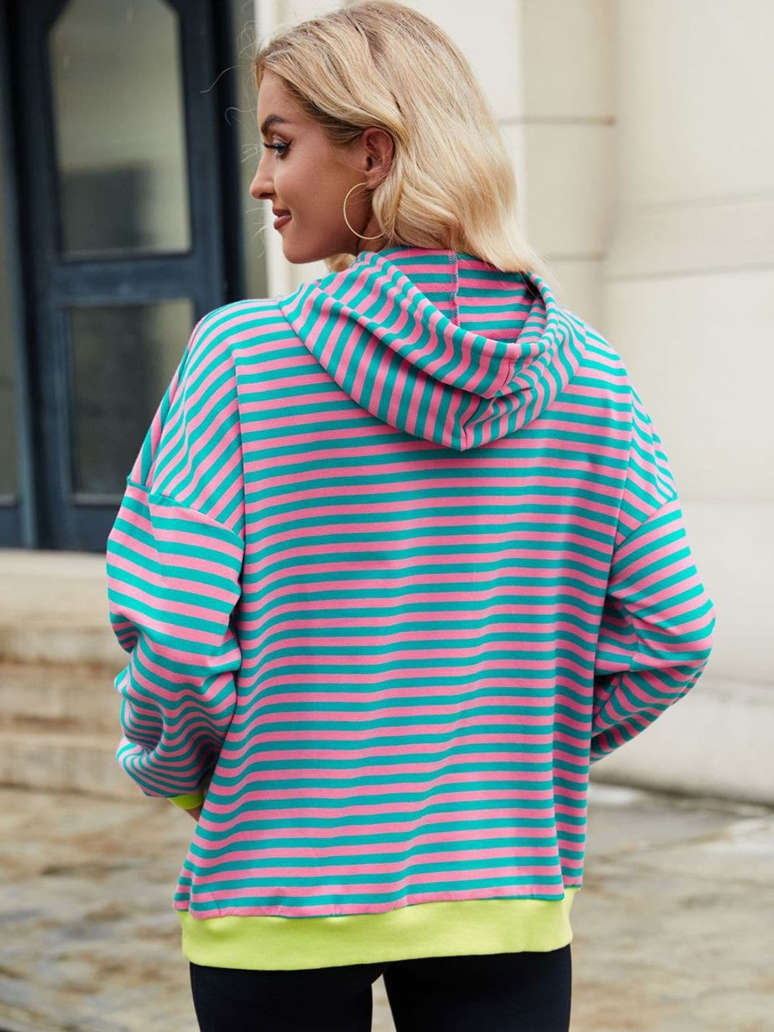 Contrast Striped Hoodie with Pockets