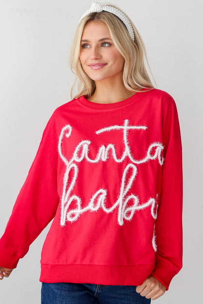 Festive red Santa baby tinsel graphic cozy sweatshirt