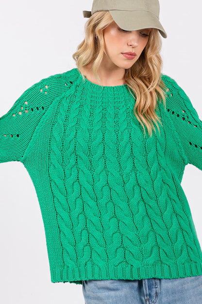 Cozy cable knit oversized sweater with boat neckline