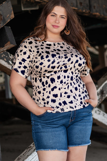 Khaki twist-back leopard print plus size top