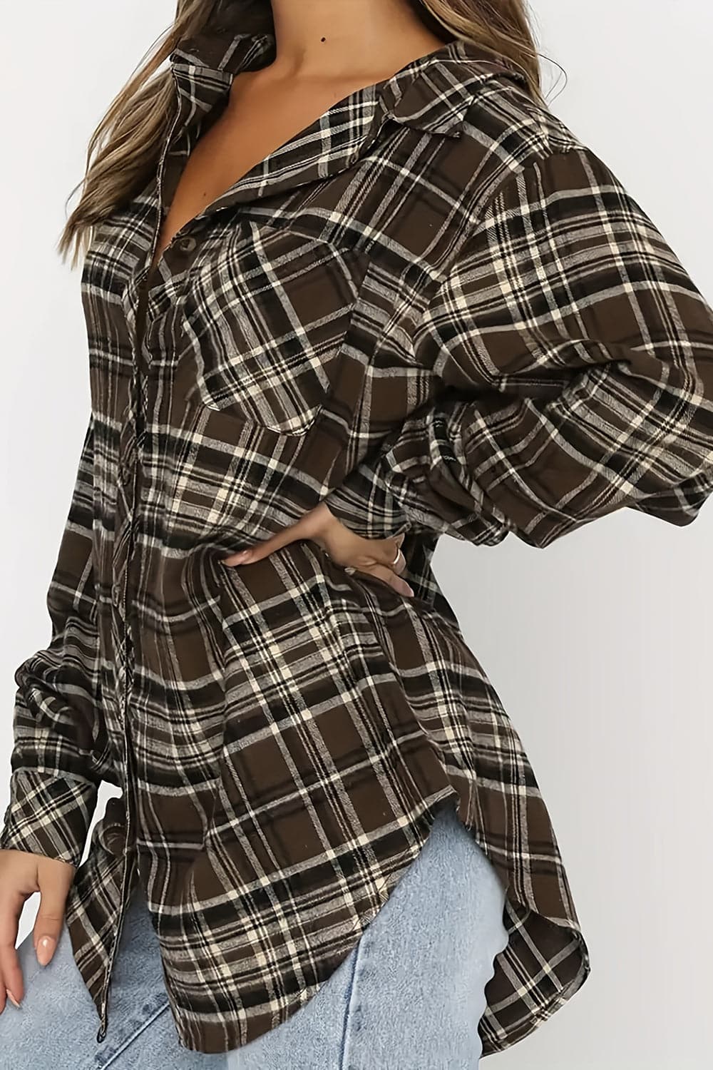 Plaid Collared Neck Long Sleeve Shirt.