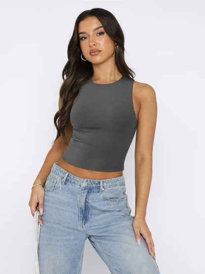 Round Neck Cropped Tank.