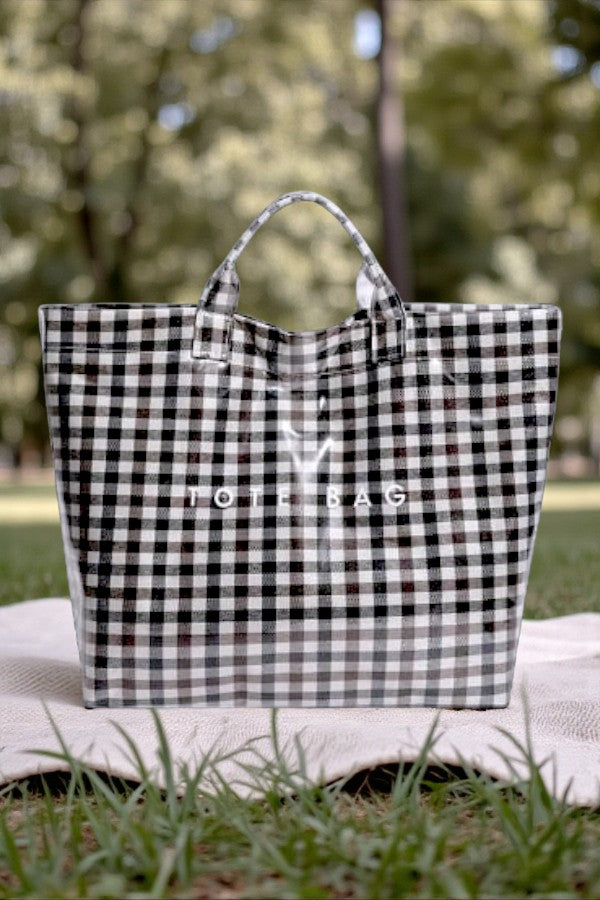 Black Gingham Tote Bag With Coated Finish For Everyday Use Nash Grey Wholesale