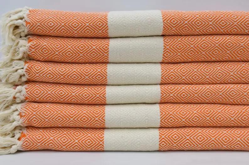Venice Orange Turkish Towel 100 Percent Cotton 40 Inch by 70 Inch Quick Dry Sand Resistant Eco Friendly Beach Bath Blanket - Love Salve 