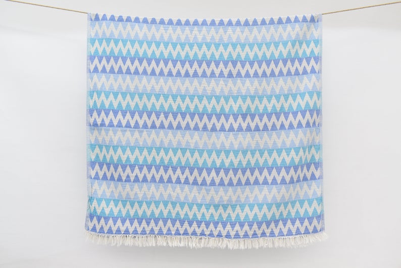 Zig Zag Turkish Towel 100 Percent Natural Cotton Quick Drying Lightweight Versatile Beach Bath Blanket - Love Salve 