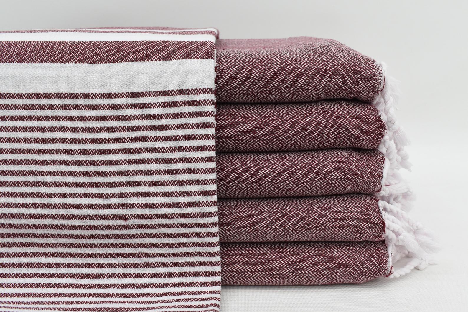 Burgundy Monte Carlo Turkish Towel 40 Inch by 70 Inch Hand Loomed 100 Percent Natural Cotton - Love Salve 