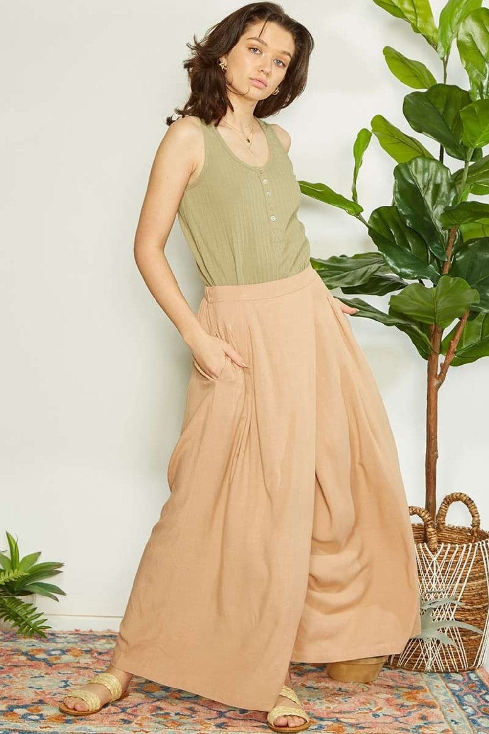 Mittoshop Wrap Pleating Detail Wide Leg Pants.