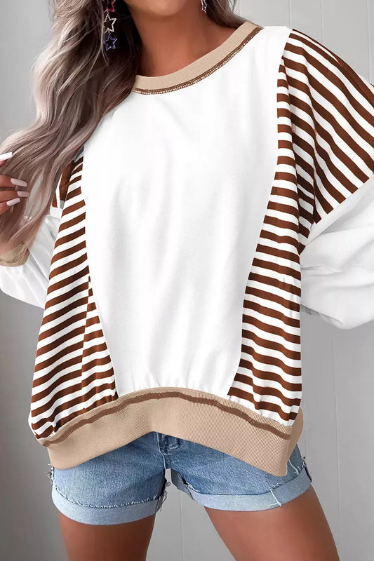 Stripe Colorblock Patchwork Sweatshirt With Contrast Stitching Simply Love