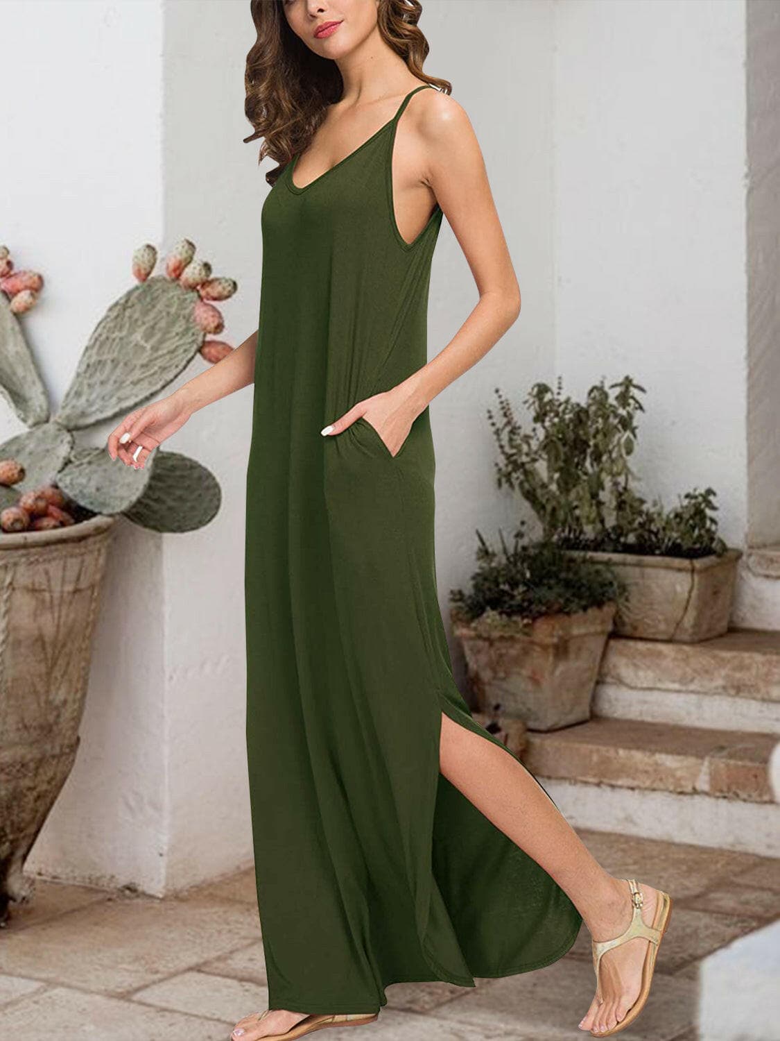 Slit Scoop Neck Sleeveless Dress.