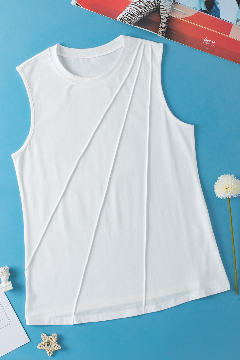 Elevated elegance: White pleated sleeveless tank top