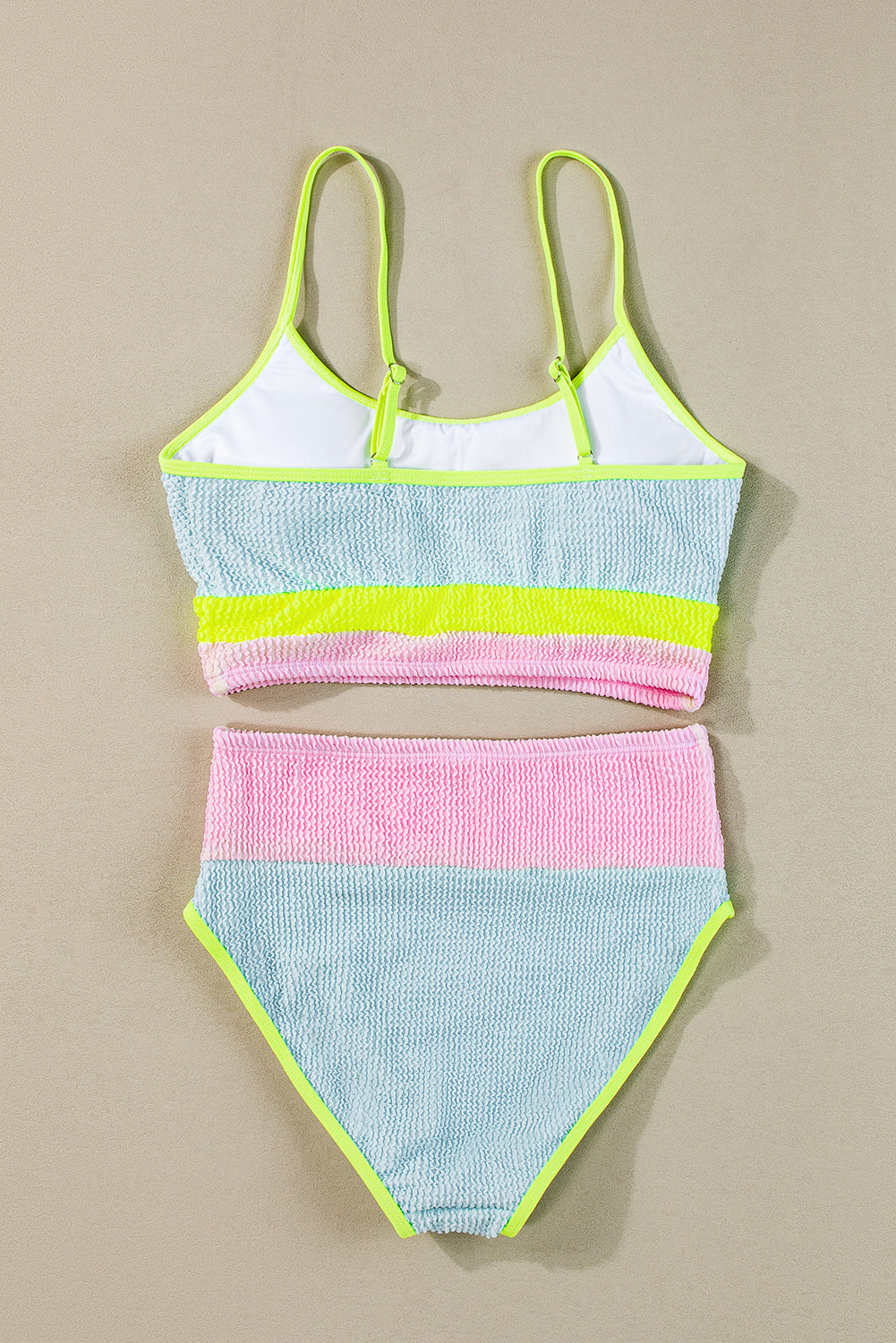 Beau blue color block high-waisted bikini set for a stunning beach look