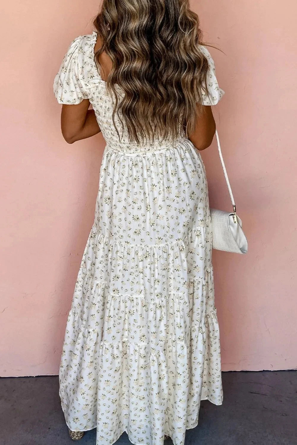 Floral Smocked Short Puff Sleeve Maxi Dress Simply Love