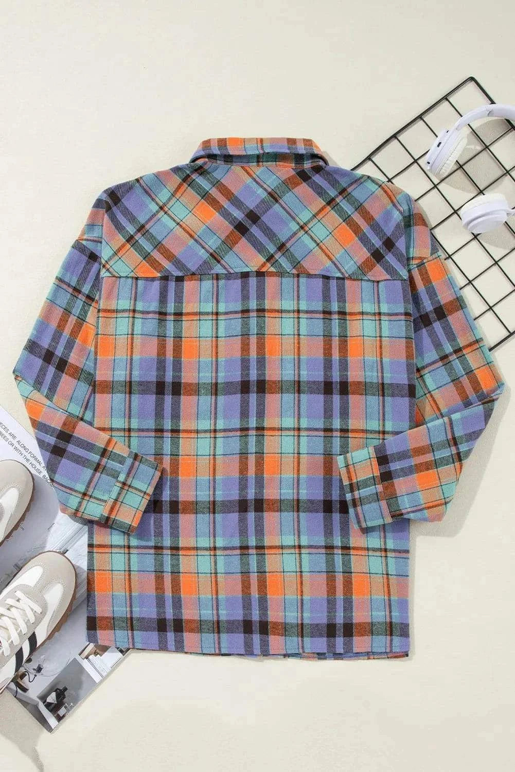 Plaid Collared Neck Long Sleeve Shirt.