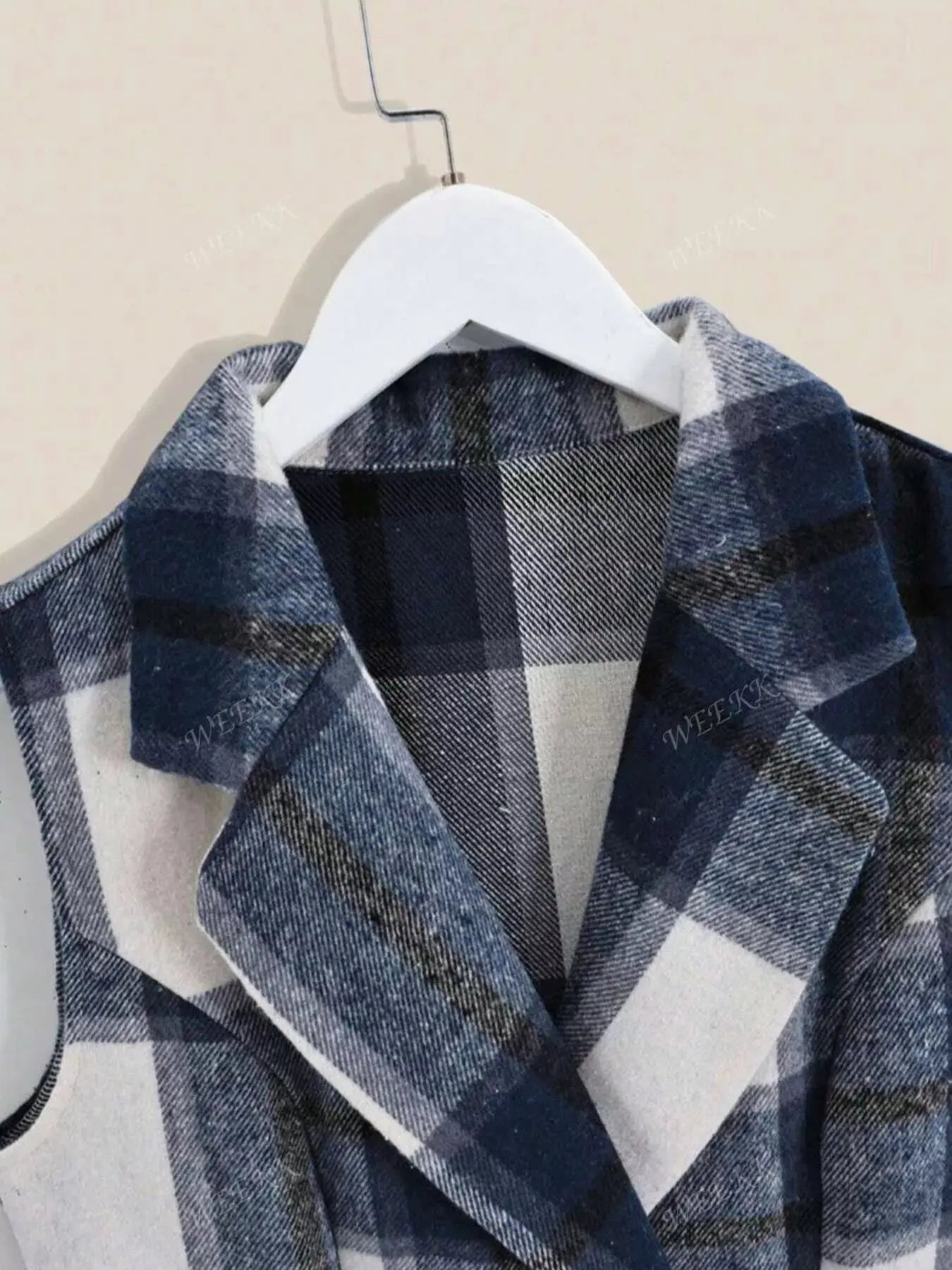Plaid Double-Breasted Sleeveless Blazer Dress Simply Love