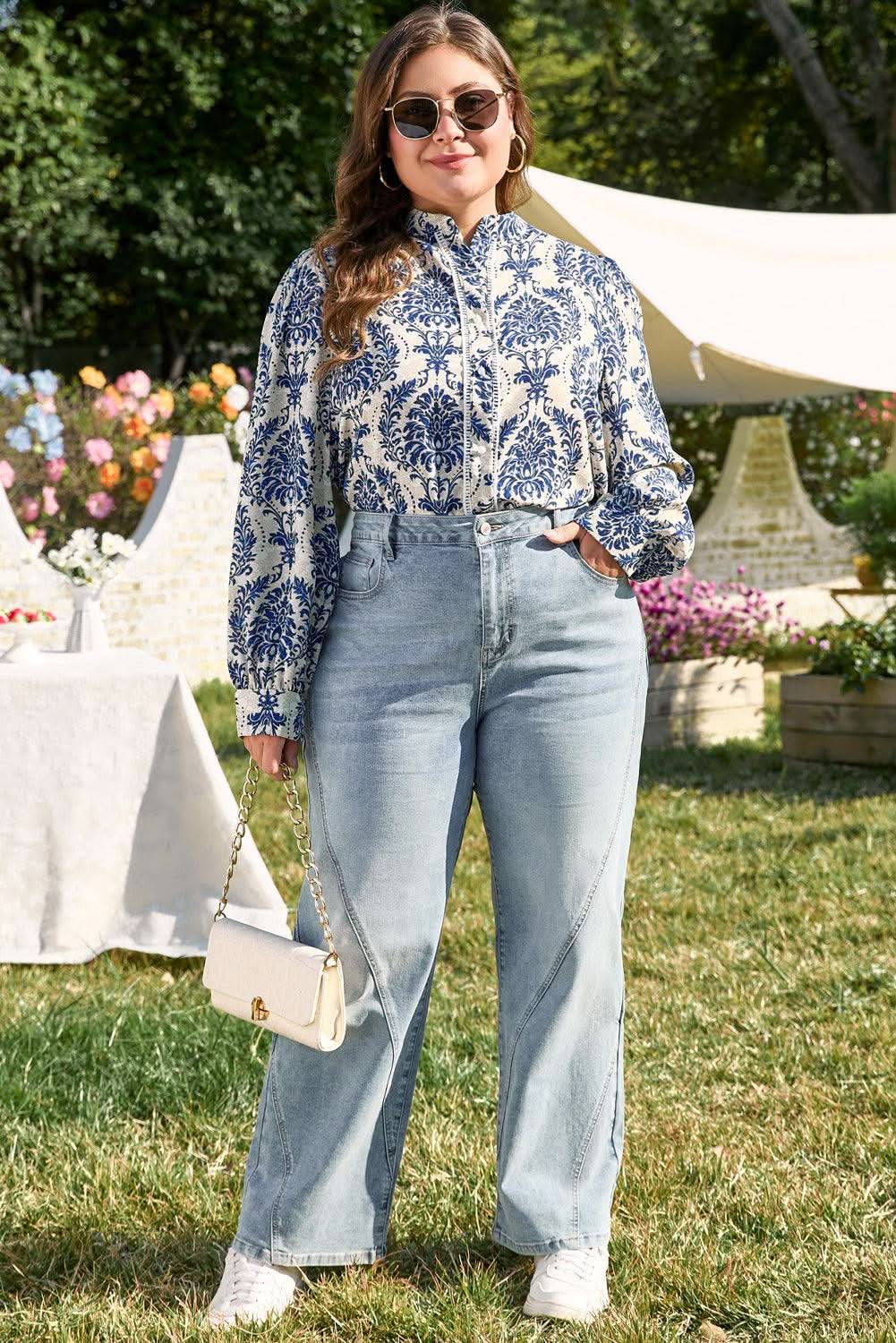 Sky blue tribal print plus shirt - Love Salve 