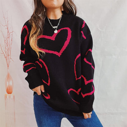 Heart Pattern Long Sleeve Sweater.