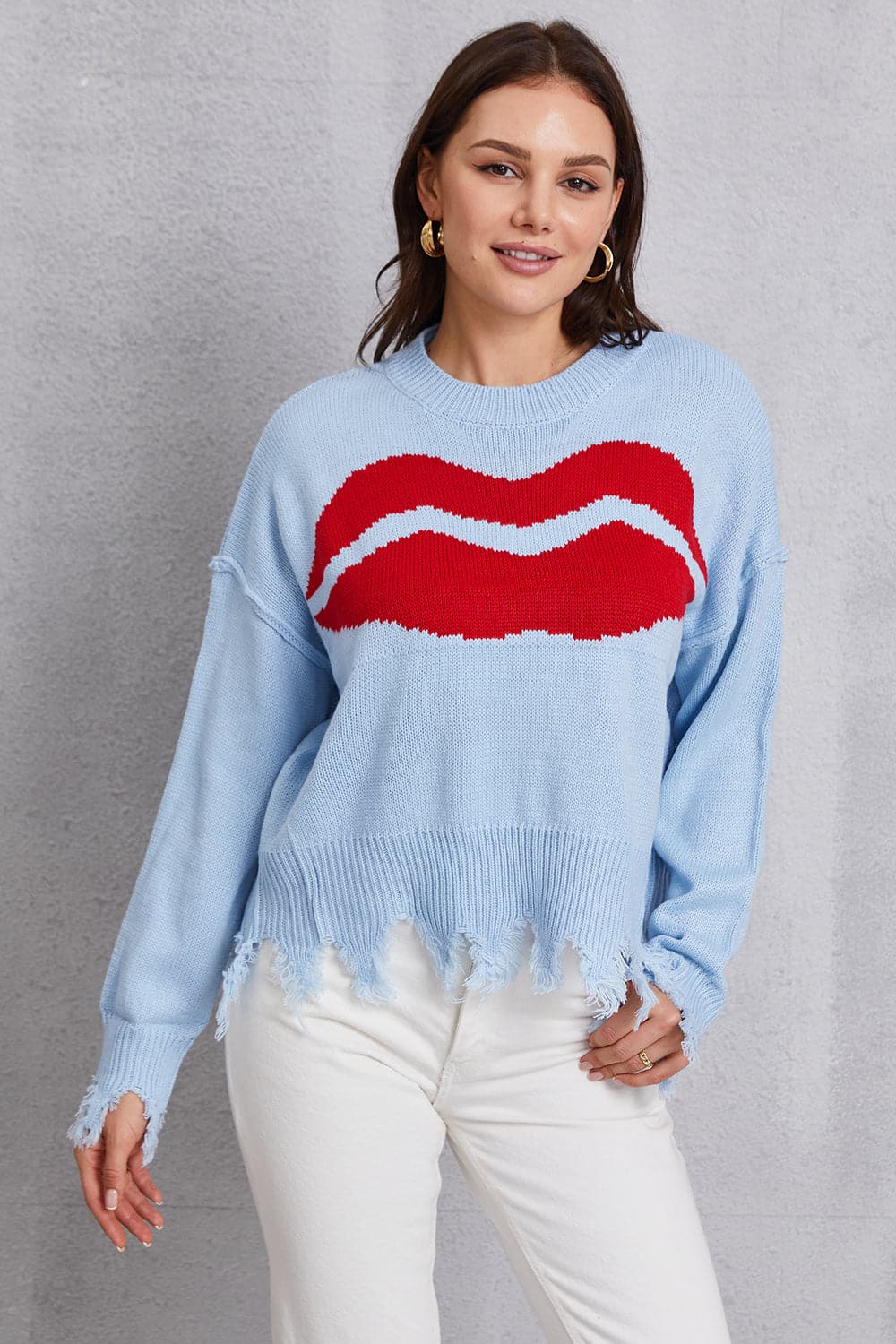 Lip Fringe Round Neck Sweater.