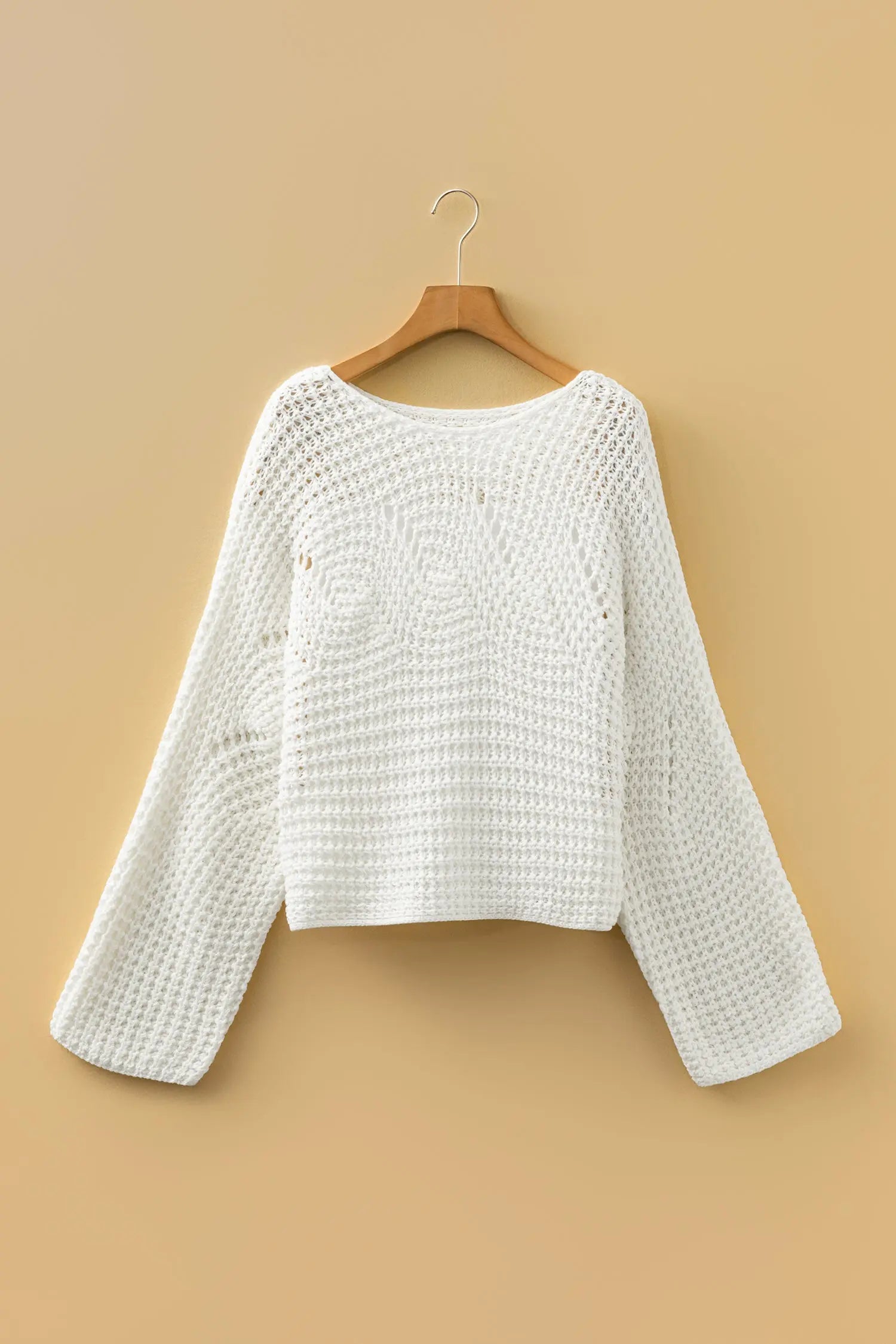 White Hollowed Detail Wide Sleeve Loose Pullover Sweater Dear-Lover Dropshipping