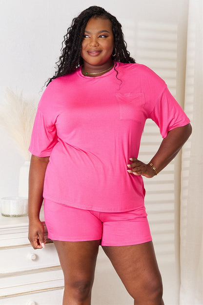 Basic Bae Full Size Soft Rayon Half Sleeve Top and Shorts Set.